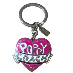Coach Poppy Pink and Silver Heart Pave Swarovski Crystals Keychain, NWOT